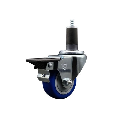Service Caster 3'' Blue Poly Swivel 1-1/4'' Expanding Stem Caster with Brake SCC-EX20S314-PPUB-BLUE-PLB-114
